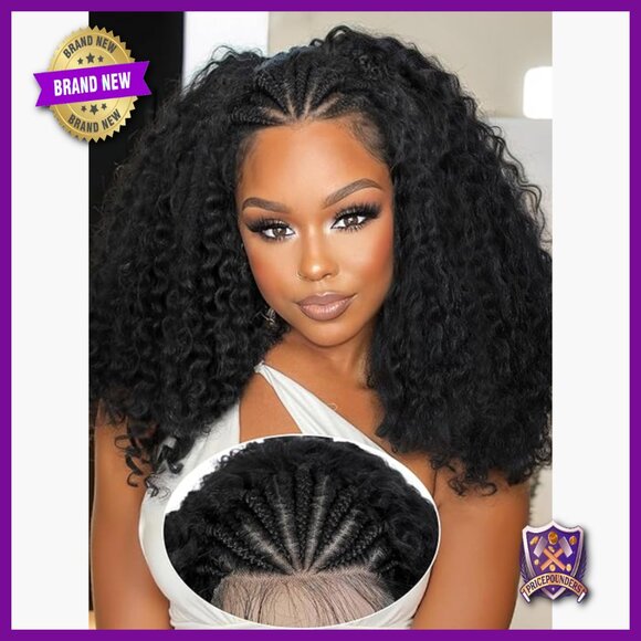 13x4 Lace Front Wig with Pre-Braided Cornrows, Deep Wave 4C Texture main image 4